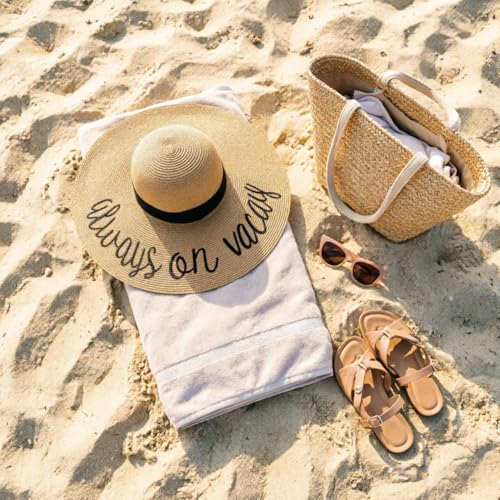 Big Straw Sun Hats for Women Floppy Foldable Roll up Beach Cap Sun Hat UPF 50+ Vacation Honeymoon Embroidered Hat