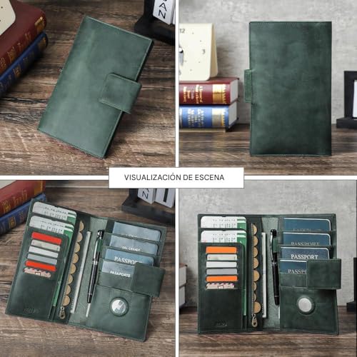 Full Grain Leather RFID Blocking Family Passport Holder for 4 Passport Wallet Compatible with Airtag Travel Passport Cover with 4 Passport Slot (4 Count)