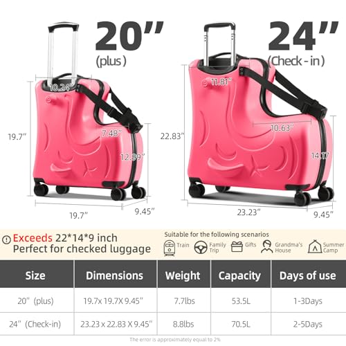 20" Ride on Suitcase for Kids & Toddlers with Double Spinner