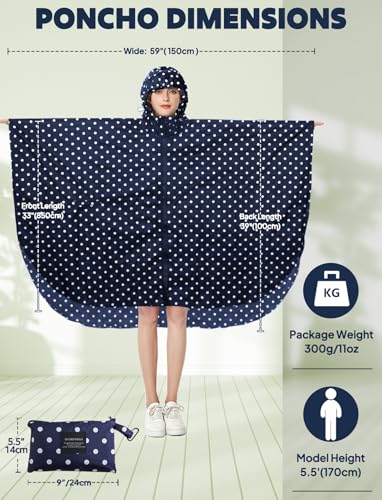 Waterproof Rain Poncho for Women Packable Hooded Raincoat with Pocket
