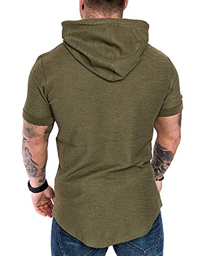 Mens Fashion Hoodies Sport Pullover Solid Color Shirt Workout Lightweight Tops Green Large
