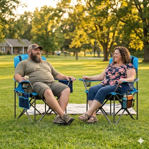 2 Pack Oversized Padded Camping Chair with Cooler for Outdoor (2 Count)
