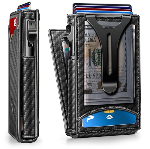 Men Slim Magnetic Leather Wallet Metal Case Money Clip 9 Cards
