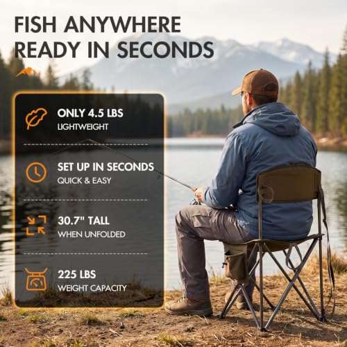 Extra Large Quick Folding Tripod Stool with Backrest Fishing Camping Chair with Carry Strap