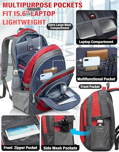 Backpack Bookbag for College Sturdy Travel Business Hiking Fit Laptop Up to 15.6 Inch Multi Compartment Gifts for Men Women Night Light Reflective