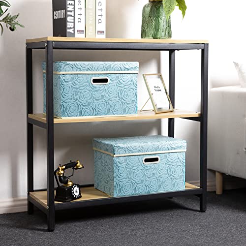 Collapsible Storage Cubes with Lids Fabric Decorative Storage Bins Boxes Organizer Containers Baskets with Cover Handles for Bedroom Closet Living Room 14.9x9.8x9.8 Inch 3 Pack (3 Count)