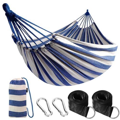 Cotton Camping Hammock Portable with Tree Straps Holds 660lbs