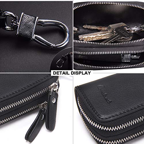Genuine Leather Car Key Keychain Holder Metal Hook and Keyring Zipper