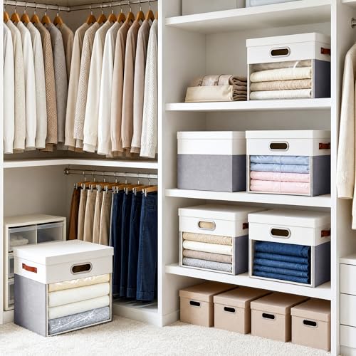 13x13 Inch Ultra Thick Fabric Storage Bins with Lids & Windows (3 Count)