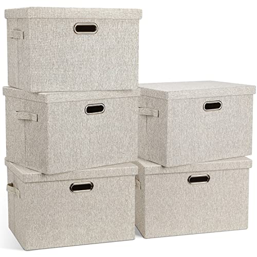Storage Bins with Lids Fabric Closet Organizers Cubes Office Organization (5 Count)