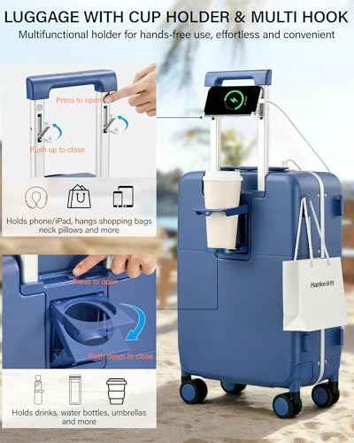 24 Inch Top Opening Checked Luggage with Cup Holder and USB Ports