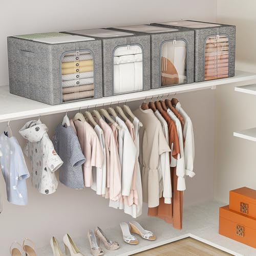 Clothes Storage Bins with Metal Frame for Closet (4 Count)