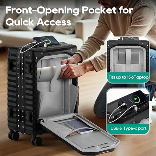20 Inch Carry on Luggage with Aluminium Frame and Front Pocket