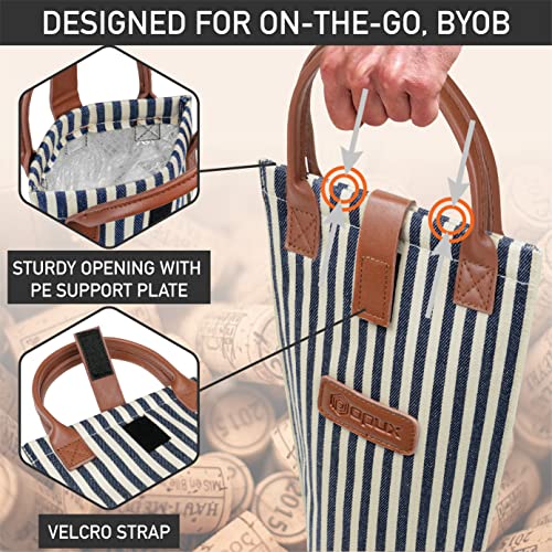 Single Bottle Wine Bag Carrier Insulated Wine Cooler Tote Stripe Navy
