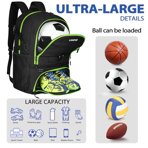 Soccer Backpack Bag with Ball Holder Ventilated Shoe Compartment Large Capacity Sports Gear Bag for Basketball Volleyball Gym