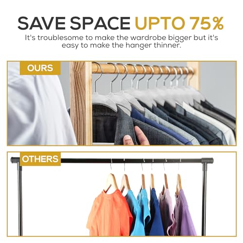 Premium Velvet Hangers 50 Pack Ultra Thin Non Slip Adult Felt Space Saving Suit Hanger for Closet Heavy Duty Coat Pants Jackets Dress Hangers 360° Swivel Hook Hold Upto 10 lbs Silver Birch (50 Count)