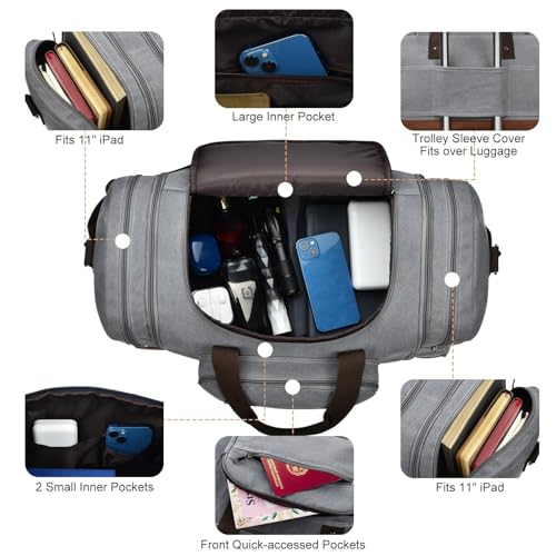 60L Canvas Duffle Bag for Travel Weekend Gym Overnight Carry