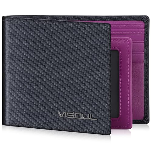 Mens Bifold Wallet with 2 ID Windows Carbon Fiber Leather