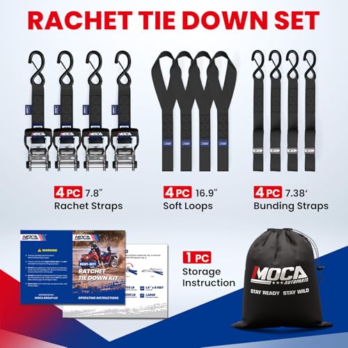 MOCA Heavy Duty Ratchet Straps Tie Down 4 Pack 1.6" x 8 ft (4 Count)