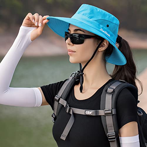 Ponytail Sun Hats for Women UPF 50+ SkyBlue