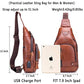 Leather Sling Bag Mens Chest Bag Casual Shoulder Crossbody Bags Travel Hiking Backpacks Daypack with USB Charging Port