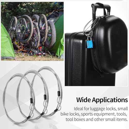 12 Pack Security Cable Luggage Lock with Loops 7 ft 3mm Braided Steel Coated Bike Cable Wire Double Loop Anti Theft Safety for U Lock (12 Count)