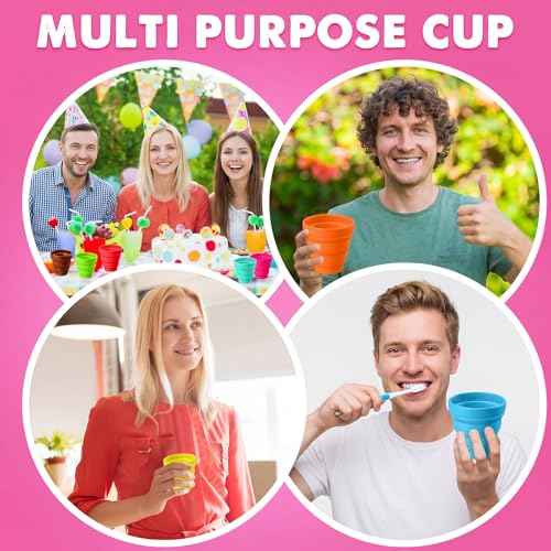96 Pcs Silicone Collapsible Cup Without Lids Travel Portable Reusable Foldable Cup Colorful Expandable Mug for Kids Traveling Outdoor Hiking (96 Count)