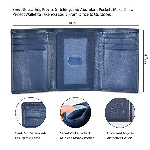 Leather Wallet for Men with RFID Blocking in Mountain Sky Blue Crafted from Top Grain Leather Premium Nappa with Tight Stitching