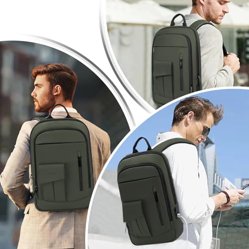Business Backpack for Men Slim Lightweight Laptop Backpack for 17.3 Inch Computer Water Resistant Small Office Backpack for Commute Travel Daily Office Work with Small Bag
