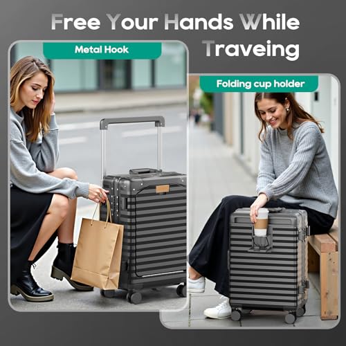 20 Inch Carry on Luggage with Aluminium Frame and Front Pocket