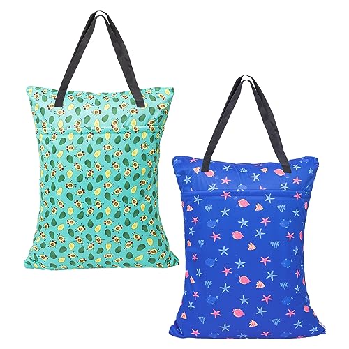 ALVABABY 2 Pack Large Wet Dry Bag Waterproof Hanging Cloth Diaper with Double Zippered Pockets 25x18 inches (2 Count)