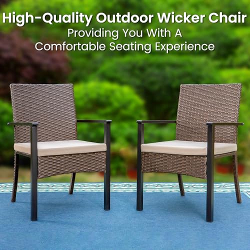 Wicker Patio Dining Chairs Set of 6 with Removable Cushions (6 Count)