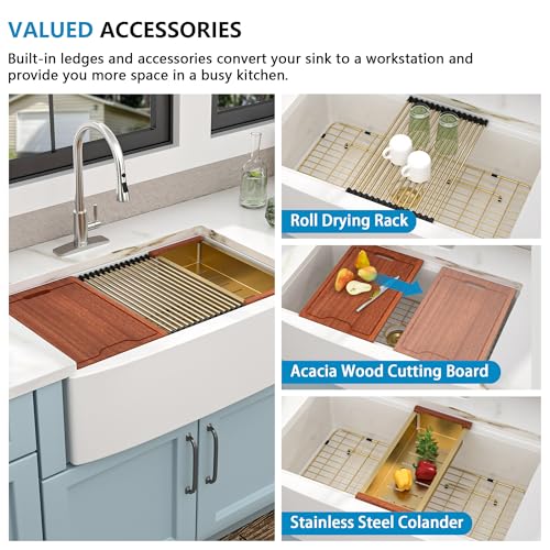 33"x21" White Farmhouse Sink Workstation