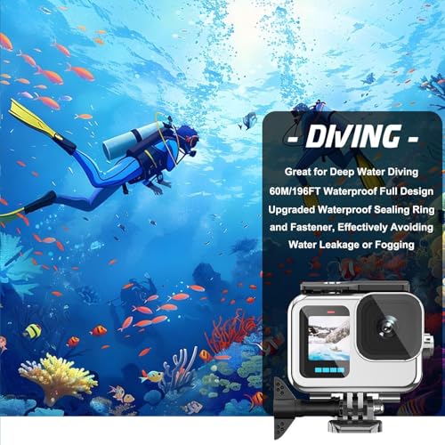 Compatible for Go Pro Hero 13 12 11 10 9 Black Waterproof Housing Case 60M