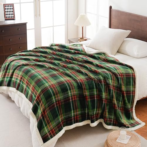 Sherpa Fleece Throw Blanket 60" x 80" Reversible Plush Fluffy Large Big Blanket Lattice Flannel Blankets for All Season Use