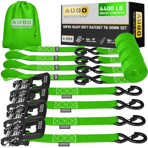 Heavy Duty Ratchet Straps & Soft Loops (4 Count)