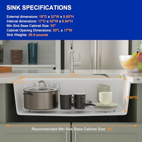 32 Inch Granite Composite White Kitchen Sink