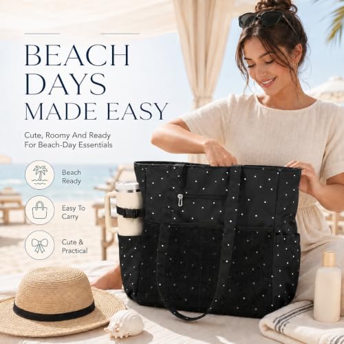 Waterproof Beach Tote Pool Bags for Women Ladies Extra Large Carry On Bag With Wet Compartment for Weekender Travel