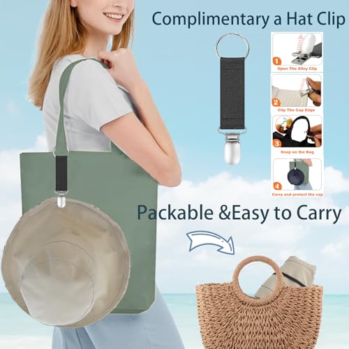 Womens Sun Hats Wide Brim Reversible Bucket Cotton Hat Packable Summer Travel Cap with Hat Clip