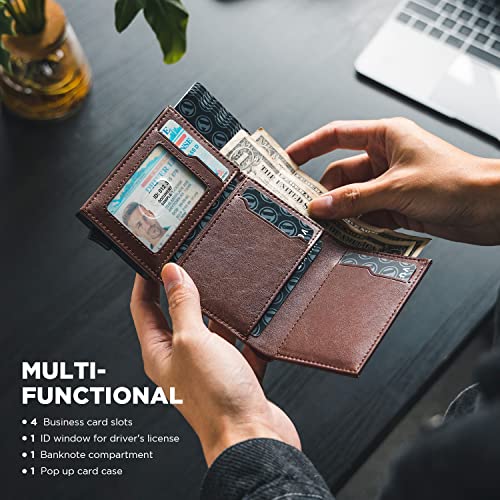 Pop up Card Wallet Minimalist Cash Wallets RFID Blocking Leather Smart Credit Card Holder with ID window for Men