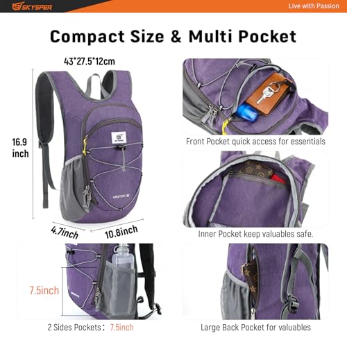 15L Foldable Hiking Backpack Lightweight Packable Travel Daypack with Chest Strap Small Outdoor Folding Back Pack Collapsible Bag for Women Men