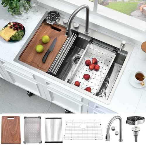 33x19 Drop In Kitchen Sink with Faucet Combo