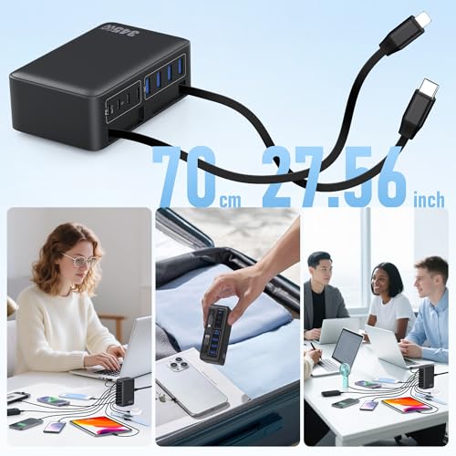 345W USB C Charger 10 in 1 Retractable Wall Charger with 2 Cables