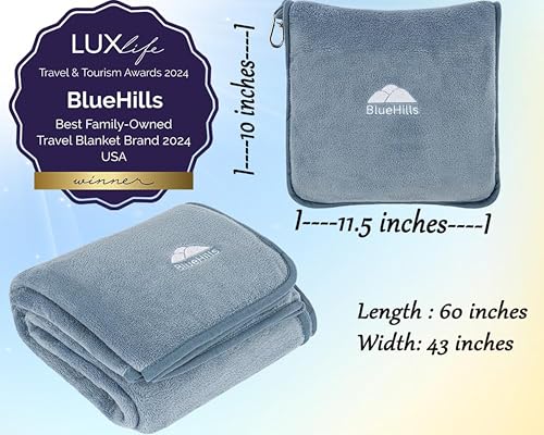 Premium Soft Travel Blanket Pillow Combo Airplane Grayish Blue