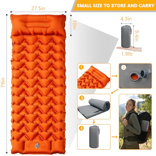 4 Inch Camping Sleeping Pad with Foot Pump and Pillow