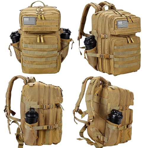 Military Tactical Backpack for Men and Women 45L Army 3 Days Assault Pack Bag Large Rucksack with Molle System Khaki