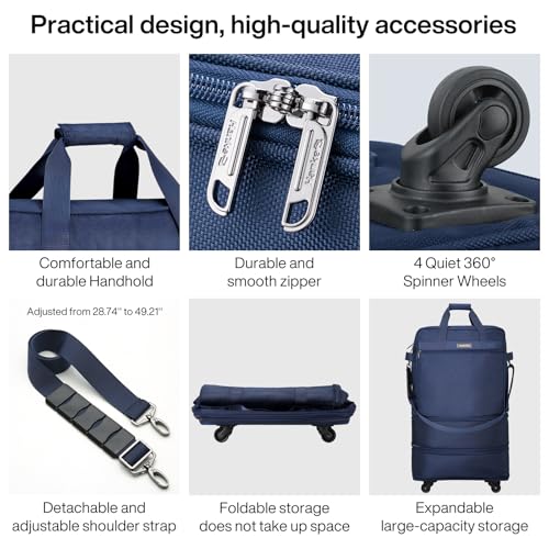 Suitcases with Wheels Expandable Foldable Luggage Bag Suitcase Collapsible Rolling Travel Bag Duffel Bag for Men Women Lightweight Suitcases without Telescoping Handle