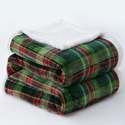 Sherpa Fleece Throw Blanket 80" x 90" Reversible Plush Fluffy Large Big Blanket Lattice Flannel Blankets for All Season Use