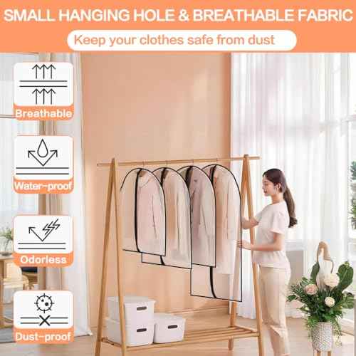 Clear Garment Bags for Hanging Clothes Travel (6 Count)