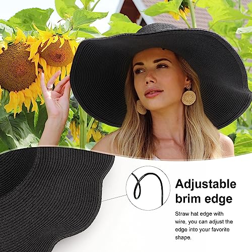 Beach Hats for Women Big Straw Wide Brim Summer Hat Floppy Foldable Roll up Cap Sun Hat UPF 50+
